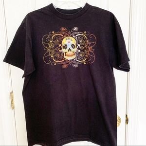 Billabong Multicolor Embroidered Skull Graphic Tee Men’s Large